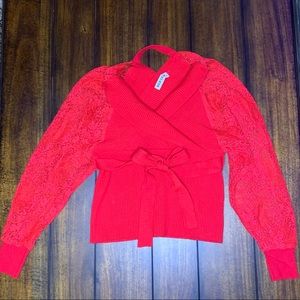 Red Leaf Elegant Vintage Lace V-Neck Blouse